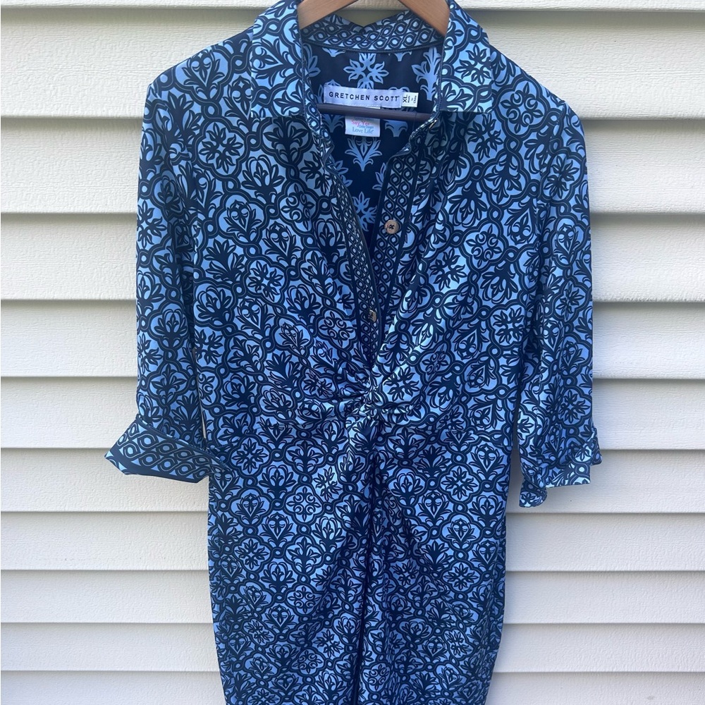 Gretchen Scott Jersey Twist and Shout Wall of Secrets 3/4 Sleeve Dress XL